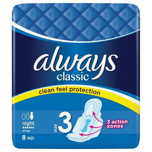 Always Classic Night Pads Size 3 8ct