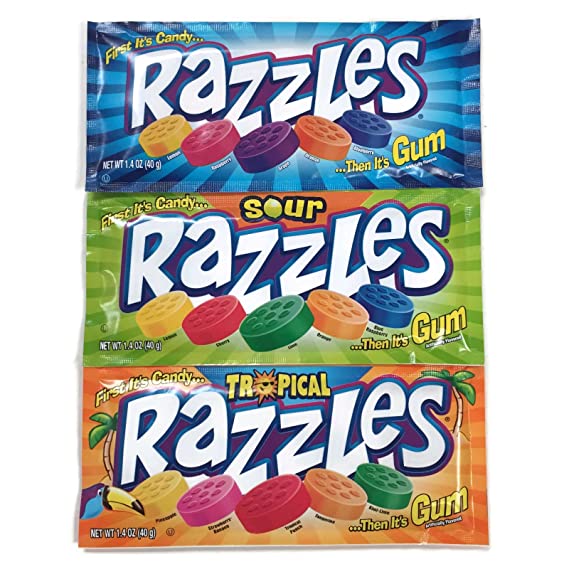 Razzles Gum Candies 12-pack Variety, 1.4 oz. Packages [4 of each flavor]